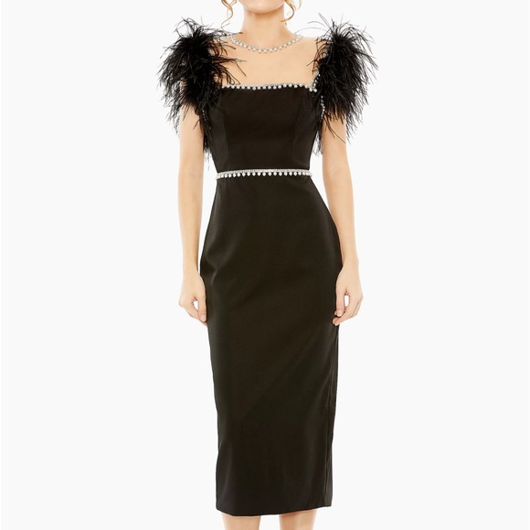 Mac Duggal Dresses & Skirts - Mac Duggal Feather & Pearl-Embellished Midi-Dress